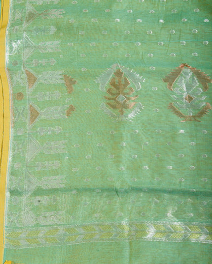 dB DESH BIDESH Women's Soft Cotton Silk Jamdani Sarees For Women for Party Festival Wedding Silk Saree GlamQueen Gold Work Design Without Blouse piece (Mint Green)