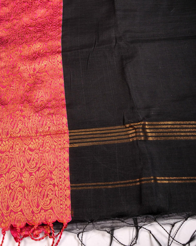 dB DESH BIDESH Women's Soft Cotton Linen Saree For Woman Kolkamoyee Trendy festival Silk Saree For Wedding Banarasi Style Pallu Sari With Blouse Piece (Black)