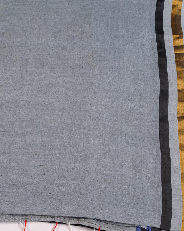 dB DESH BIDESH Women`s Mul Cotton Sarees Soft Zari Fancy Roshni Latest, Design Party, Wear Cotton Silk Saree For Woman With Blouse Piece (Black Grey Golden)