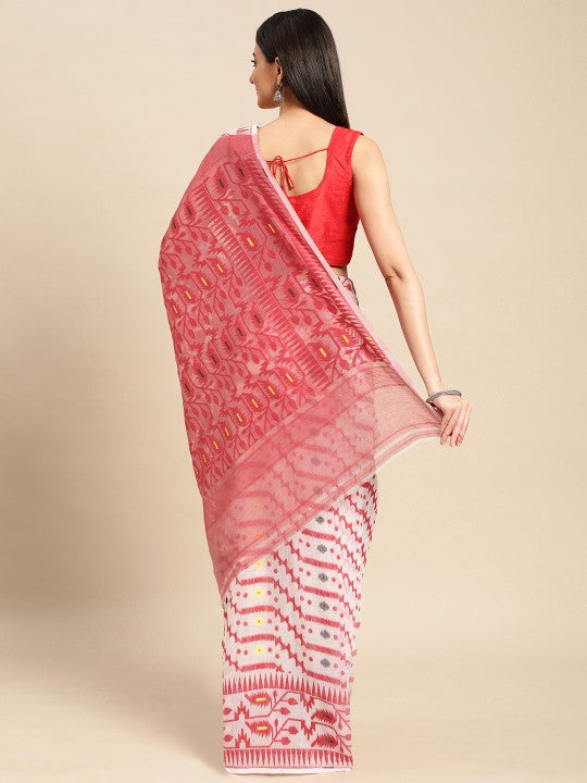 DESH BIDESH Woven Design Pure Cotton Jamdani Saree