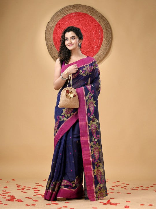 Exquisite Paisley Woven Design Pure Cotton Taant Saree for Women