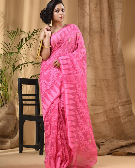 DESH BIDESH Geometric Woven Design Pure Cotton Taant Saree