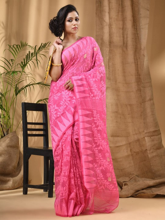 DESH BIDESH Geometric Woven Design Pure Cotton Taant Saree