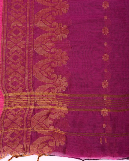 Exquisite Pink & Gold Woven Zari Pure Cotton Blend Saree with Intricate Floral Design