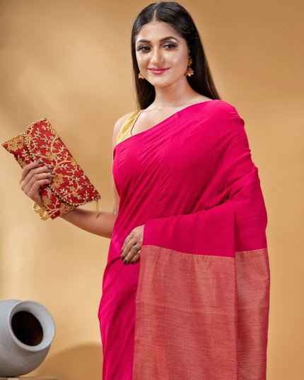 Elegant Pink Gold-Toned Pure Cotton Handloom Khadi Saree for Women
