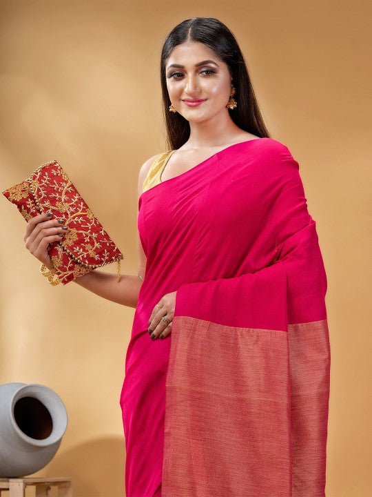 Elegant Pink Gold-Toned Pure Cotton Handloom Khadi Saree for Women