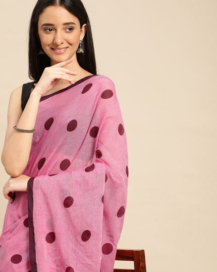 DESH BIDESH Polka Dots Pure Cotton Taant Saree