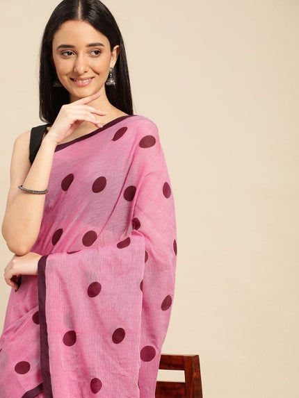 DESH BIDESH Polka Dots Pure Cotton Taant Saree