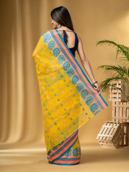 DESH BIDESH Ethnic Motifs Woven Design Pure Cotton Handloom Taant Saree