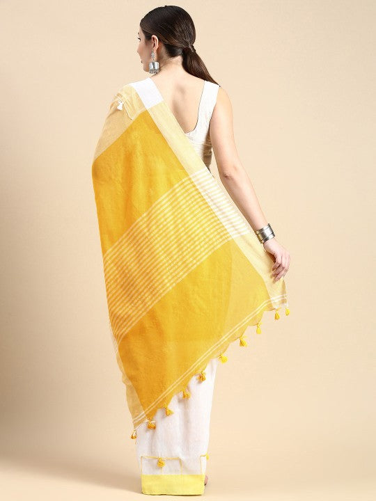 Colourblocked Pure Cotton Taant Saree