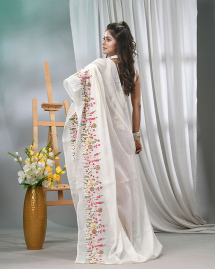 Exquisite Floral Embroidered Silk Cotton Saree for Women - Traditional Indian Attire