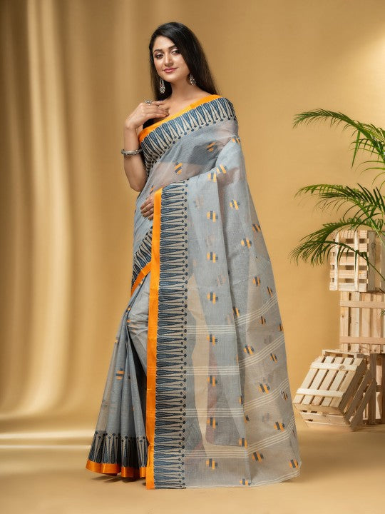 DESH BIDESH Ethnic Motifs Woven Design Pure Cotton Taant Saree