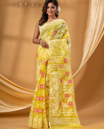 DESH BIDESH Floral Woven Design Pure Cotton Jamdani Saree