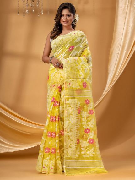 DESH BIDESH Floral Woven Design Pure Cotton Jamdani Saree