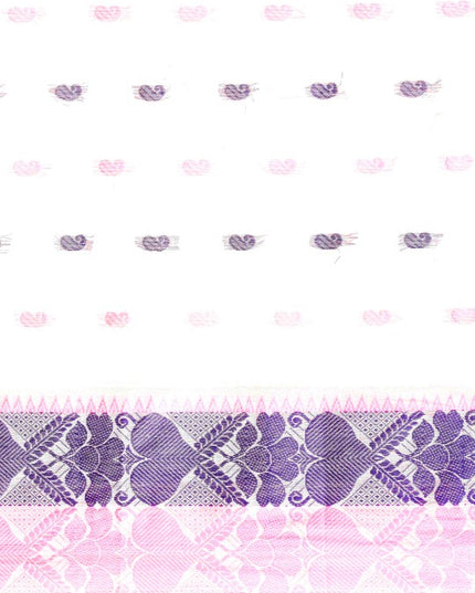 DESH BIDESH White & Pink Ethnic Motifs Pure Cotton Taant Saree