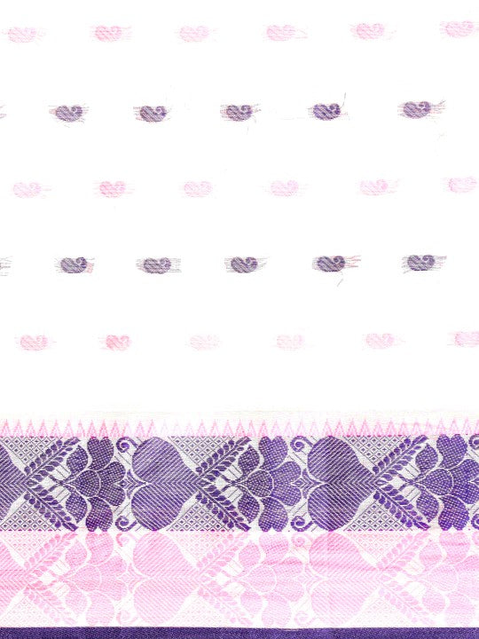 DESH BIDESH White & Pink Ethnic Motifs Pure Cotton Taant Saree