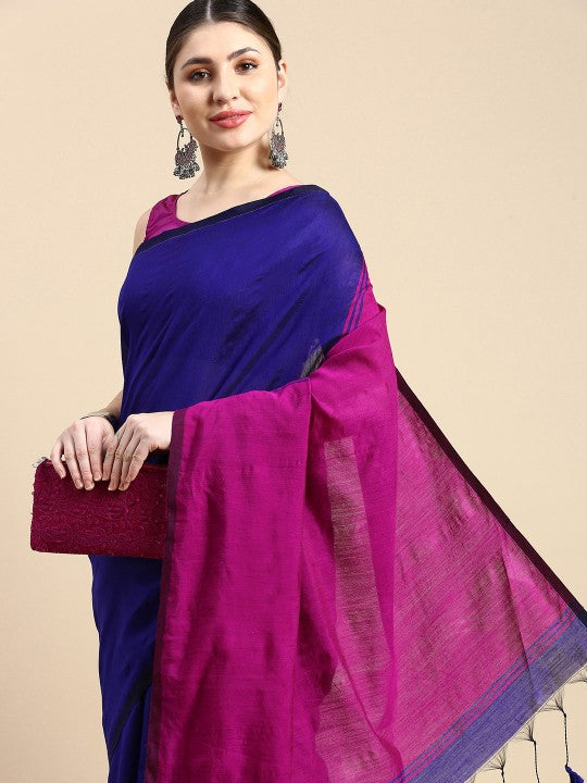 Elegant Dual-Tone Cotton Silk Saree with Unstitched Blouse Piece for Women