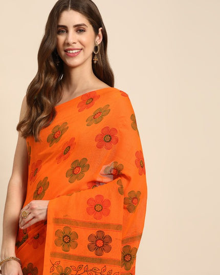 DESH BIDESH Floral Printed Pure Cotton Taant Saree