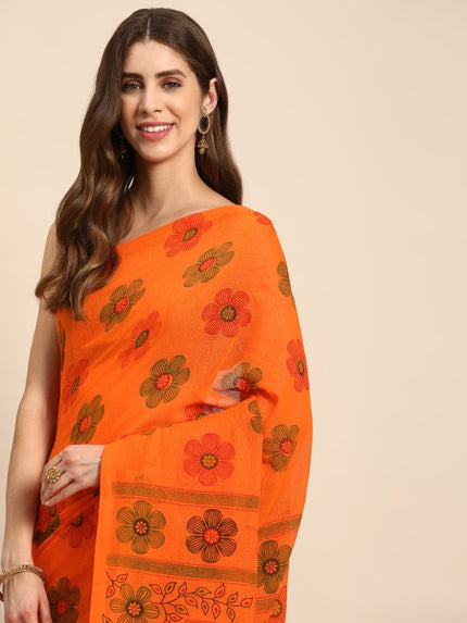 DESH BIDESH Floral Printed Pure Cotton Taant Saree