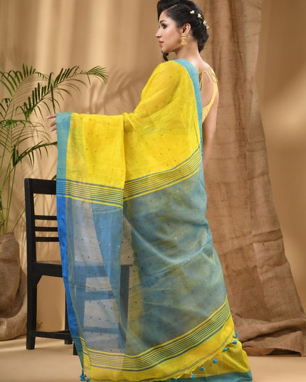 DESH BIDESH Embellished Sequinned Taant Cotton Silk Saree