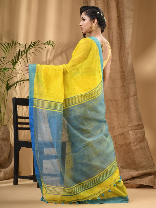 DESH BIDESH Embellished Sequinned Taant Cotton Silk Saree