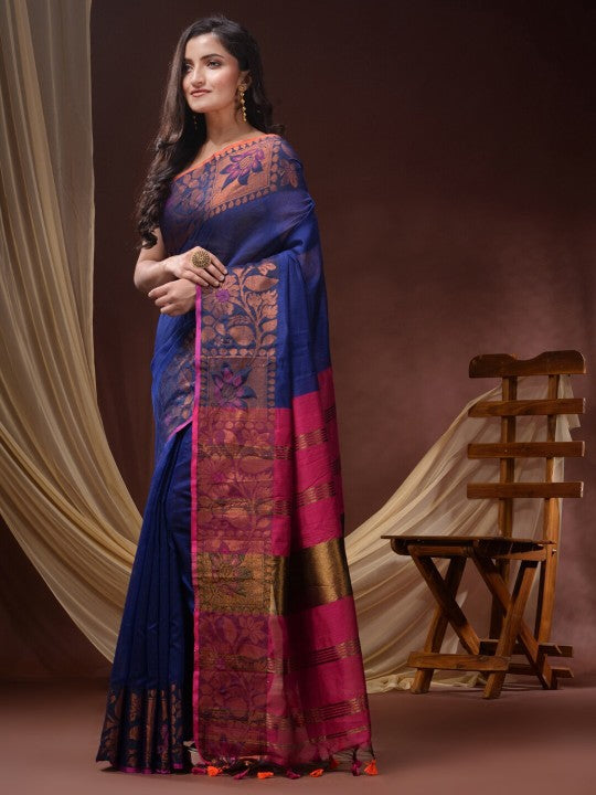 DESH BIDESH Floral Woven Design Zari Maheshwari Saree