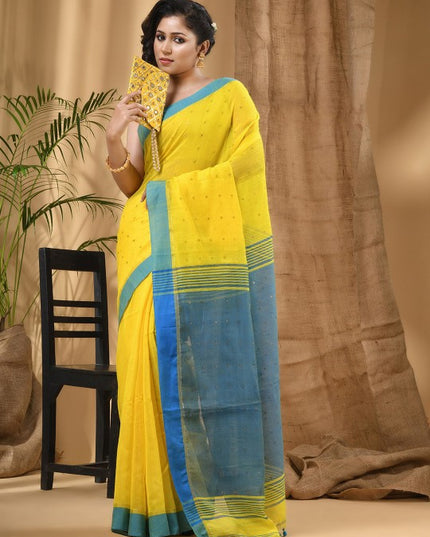 DESH BIDESH Embellished Sequinned Taant Cotton Silk Saree