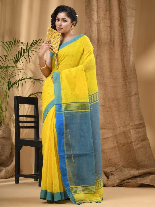 DESH BIDESH Embellished Sequinned Taant Cotton Silk Saree