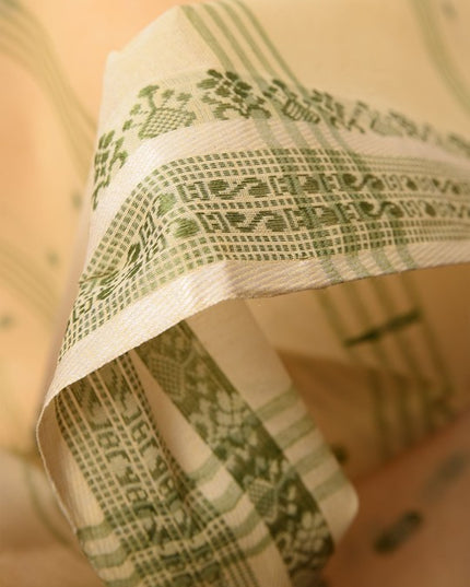 Exquisite Off-White & Green Pure Cotton Saree with Ethnic Woven Motifs