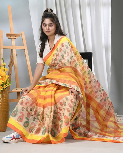 DESH BIDESH Paisley Printed Pure Cotton Taant Saree