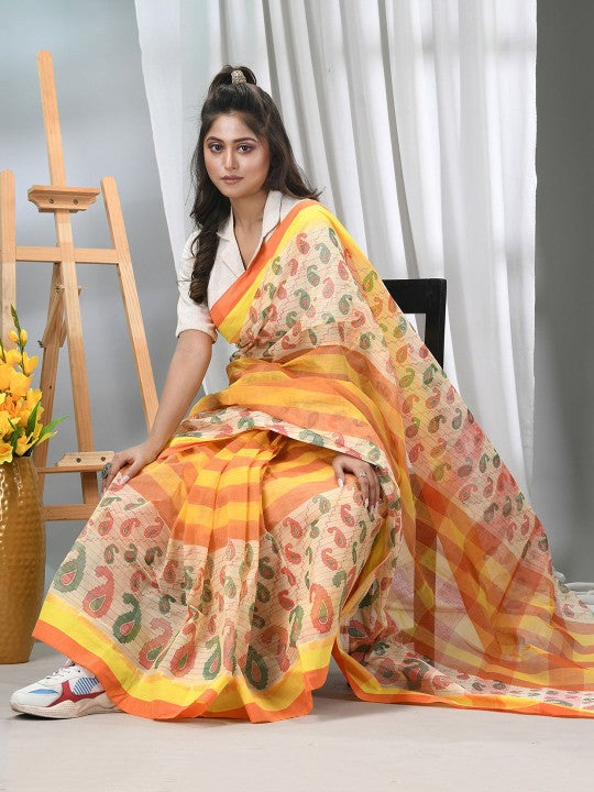 DESH BIDESH Paisley Printed Pure Cotton Taant Saree