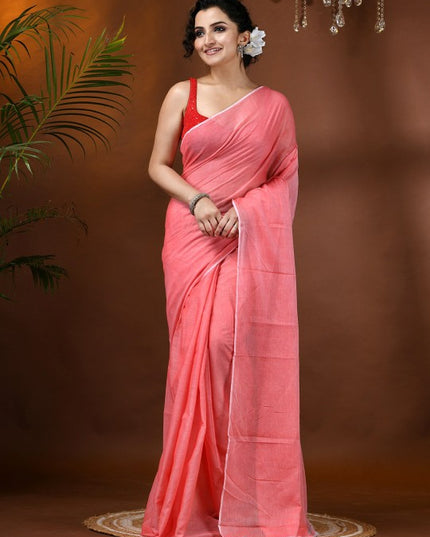 DESH BIDESH Solid Soft Mulmul Cotton Saree with Elegant Solid Border