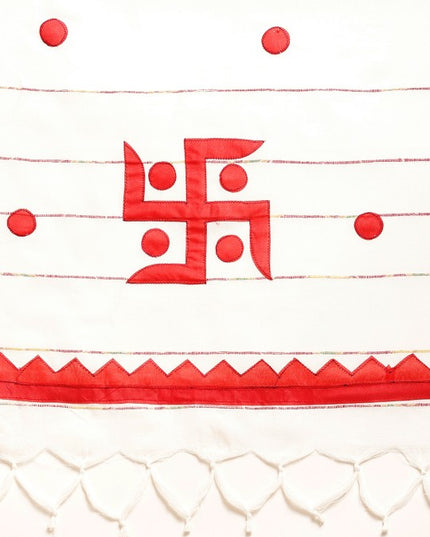 DESH BIDESH White & Red Printed Pure Cotton Taant Saree