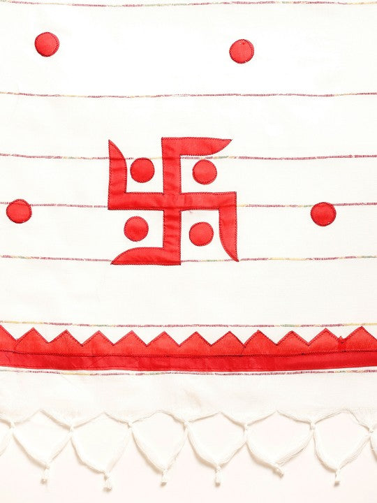 DESH BIDESH White & Red Printed Pure Cotton Taant Saree
