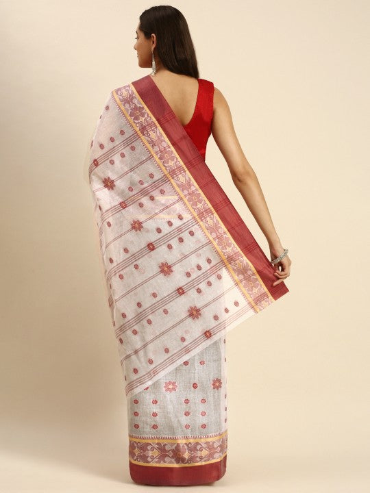 DESH BIDESH Woven Design Pure Cotton Taant Saree for Women