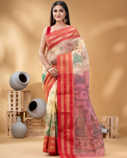 DESH BIDESH Woven Design Pure Cotton Handloom Taant Saree