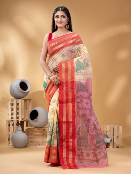 DESH BIDESH Woven Design Pure Cotton Handloom Taant Saree