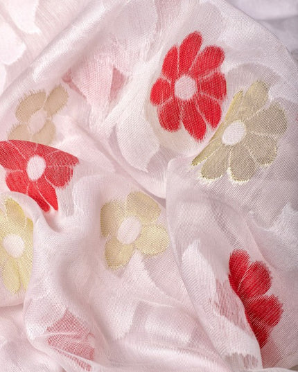 DESH BIDESH White & Red Pure Cotton Jamdani Saree, Woven Zari Design