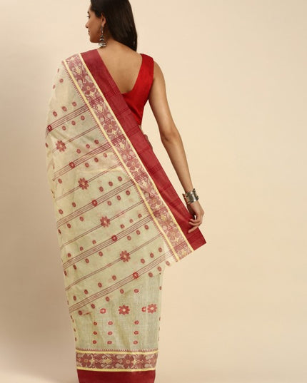 DESH BIDESH Phulkoli Woven Design Pure Cotton Bengal Taant Saree