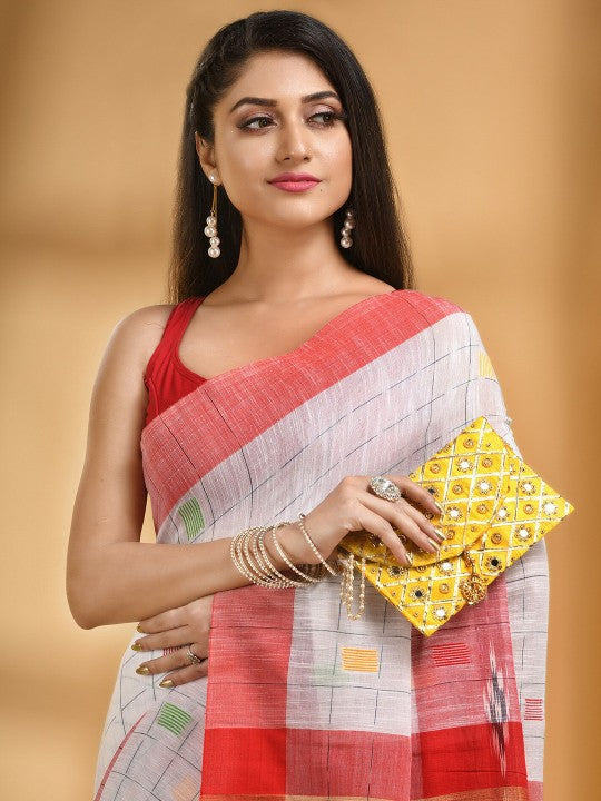 DESH BIDESH Checked Pure Cotton Khadi Saree