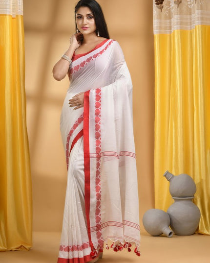 DESH BIDESH Cotton Woven Heart Design Taant Saree