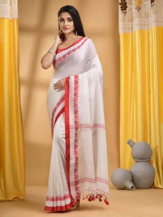 DESH BIDESH Cotton Woven Heart Design Taant Saree