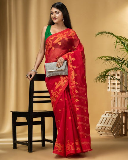 DESH BIDESH Ethnic Motifs Woven Design Pure Cotton Taant Saree