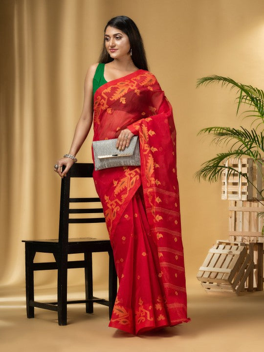 DESH BIDESH Ethnic Motifs Woven Design Pure Cotton Taant Saree