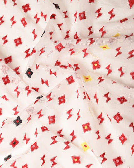 White & Red Pure Cotton Jamdani Saree