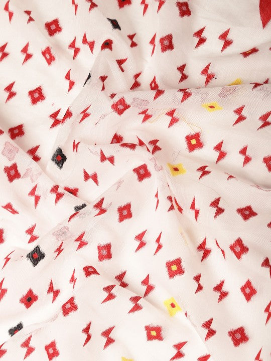White & Red Pure Cotton Jamdani Saree