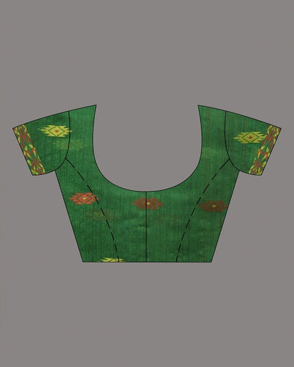 DESH BIDESH Green & Red Woven Design Silk Cotton Taant Saree for Women