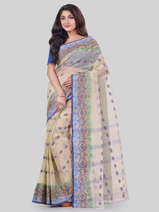 DESH BIDESH Floral Woven Design Pure Cotton Tant Saree