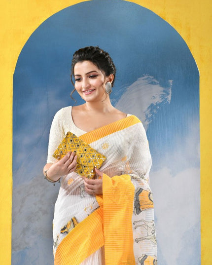 DESH BIDESH Ethnic Motifs Embroidered Pure Cotton Khadi Saree