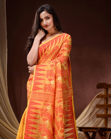 Exquisite Floral Woven Pure Cotton Jamdani Saree for Women
